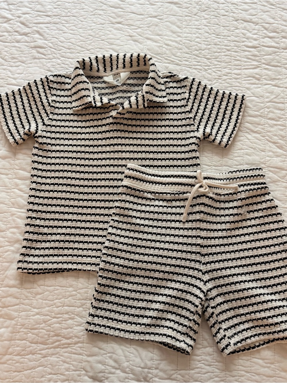 H&M Black & Cream Striped Knit Polo Set (Boys)